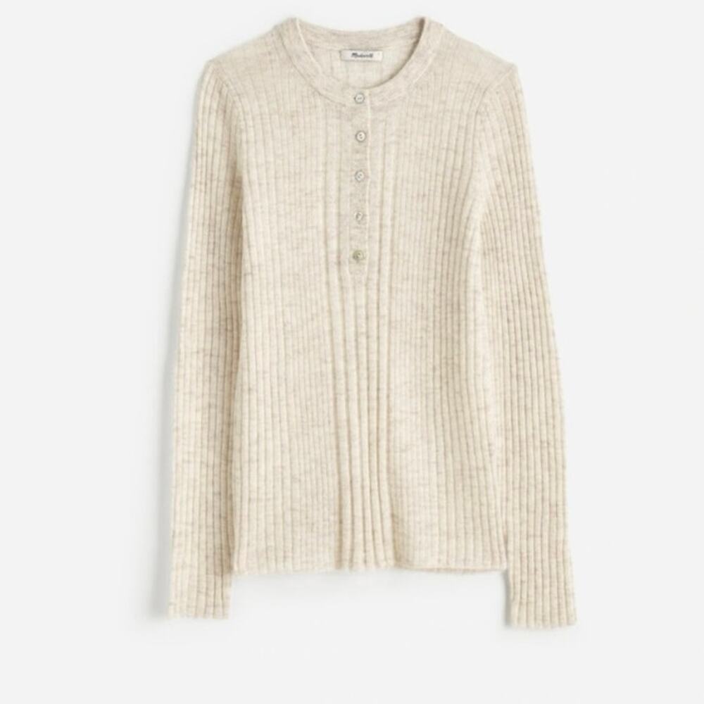 Madewell Cream Alabaster Alpaca Blend Henley Sweater XXS Quiet Luxury Capsule